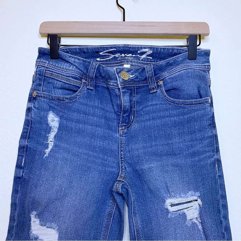 Seven7 Medium Wash Distressed Ripped Cuffed Bermuda Denim Jean Shorts - 4